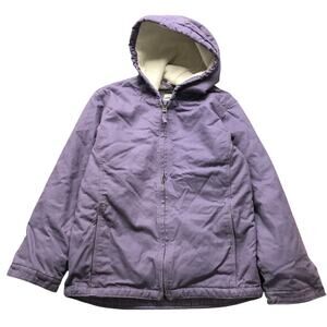 Blue Mountain Sherpa Lined Duck Canvas Jacket Hoodie Girls Youth Large Purple